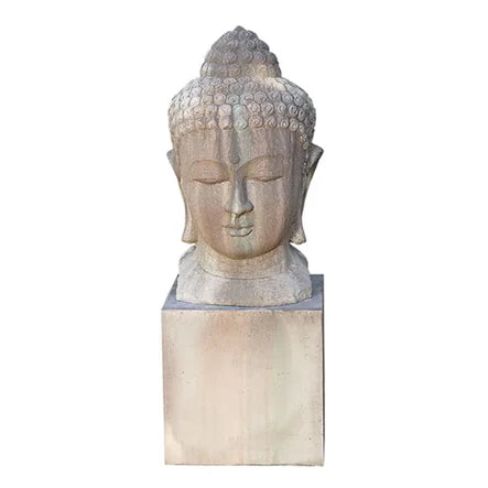 Buddha Head Statue with Pedestal